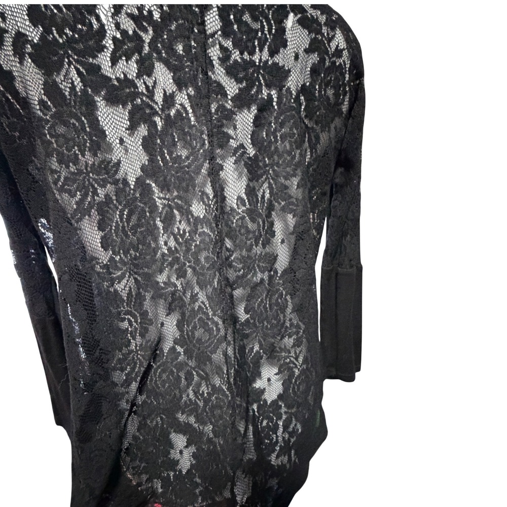 Black Lace Detail Bell Sleeve Top Women's Size S Whimsigoth‎